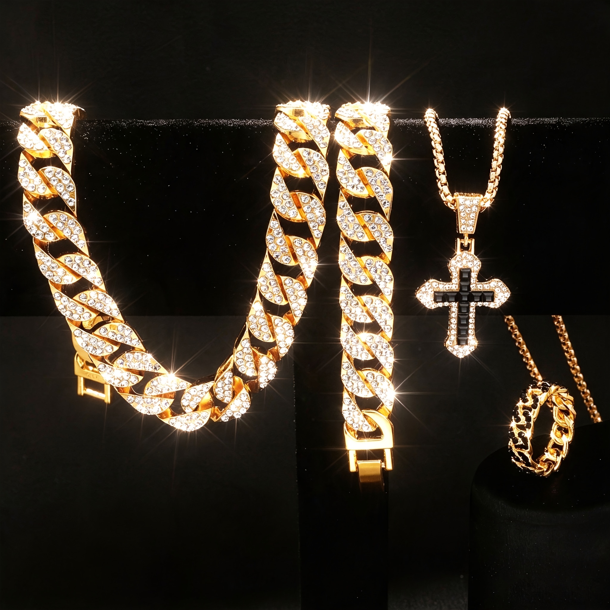 4pcs Men's Hip Hop Cuban Chain Set — Complete Gift